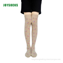 long antibacterial over knee floral cotton lady's socks
